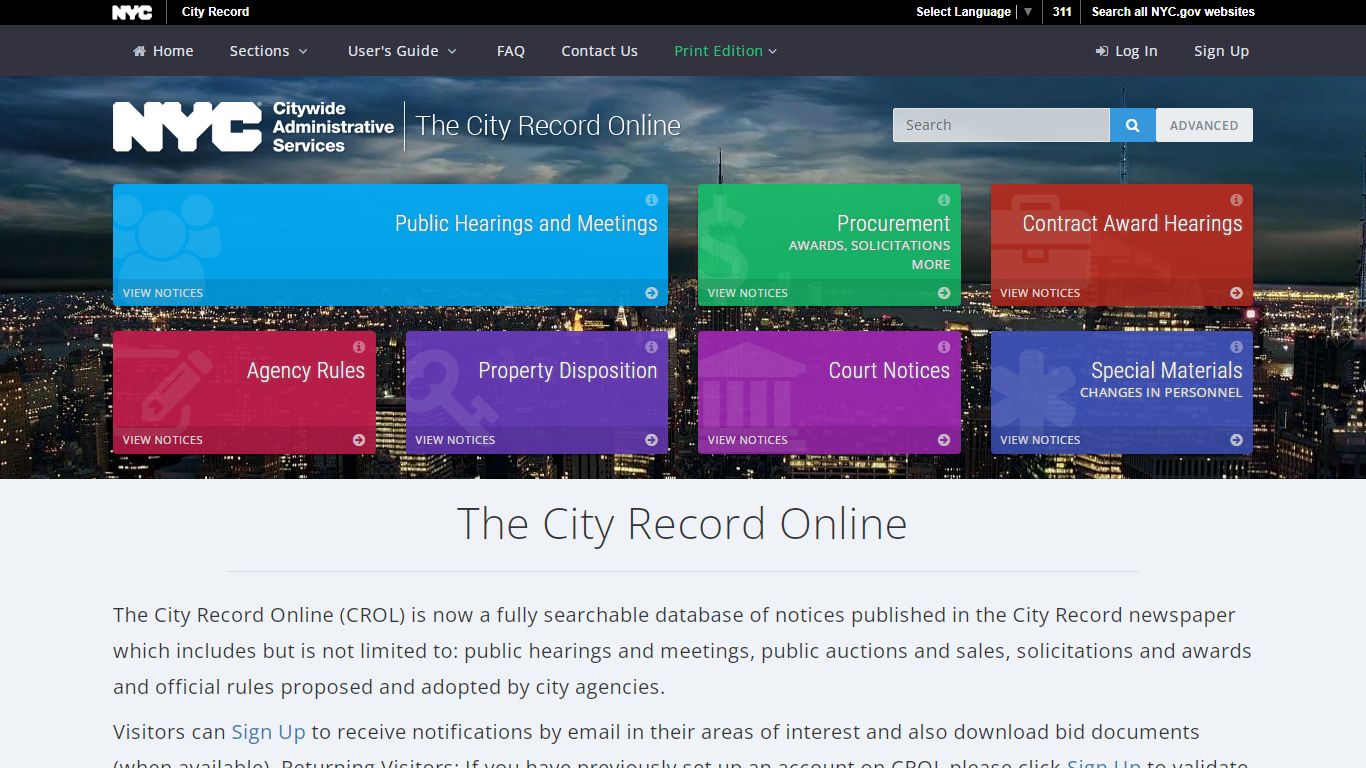 The City Record Online (CROL) | Home Page