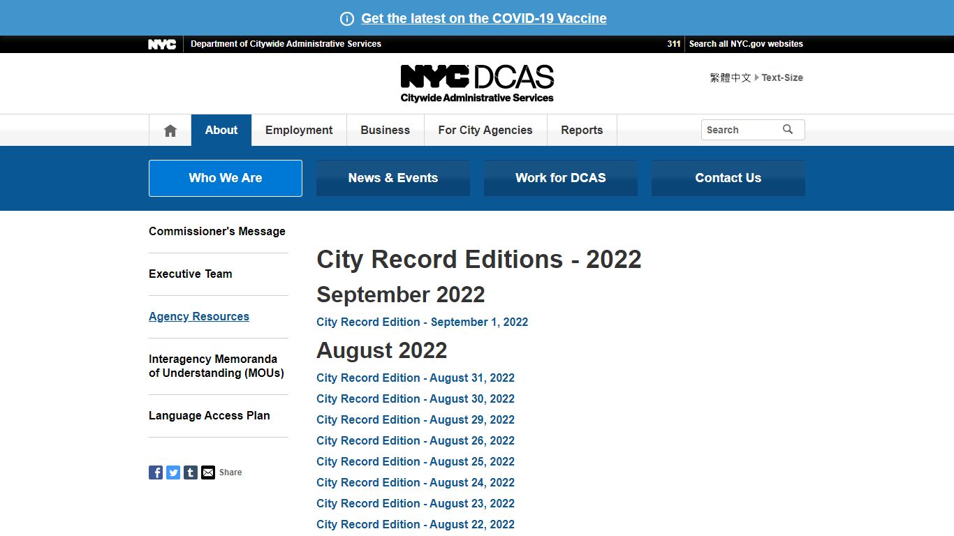 City Record Editions 2022 - Department of Citywide Administrative Services